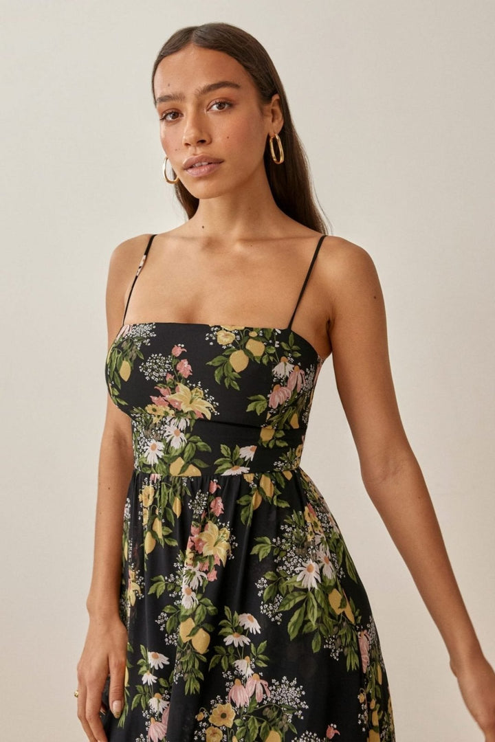 Rena Baskılı Büzgülü Midi Slip Elbise