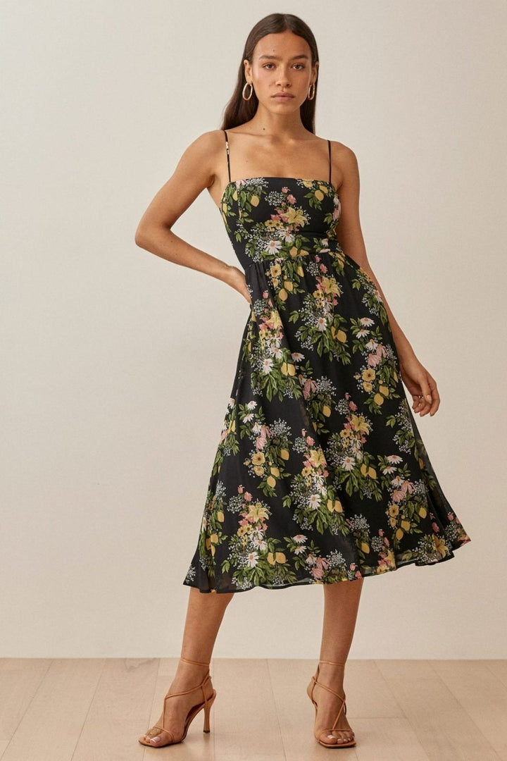 Rena Baskılı Büzgülü Midi Slip Elbise