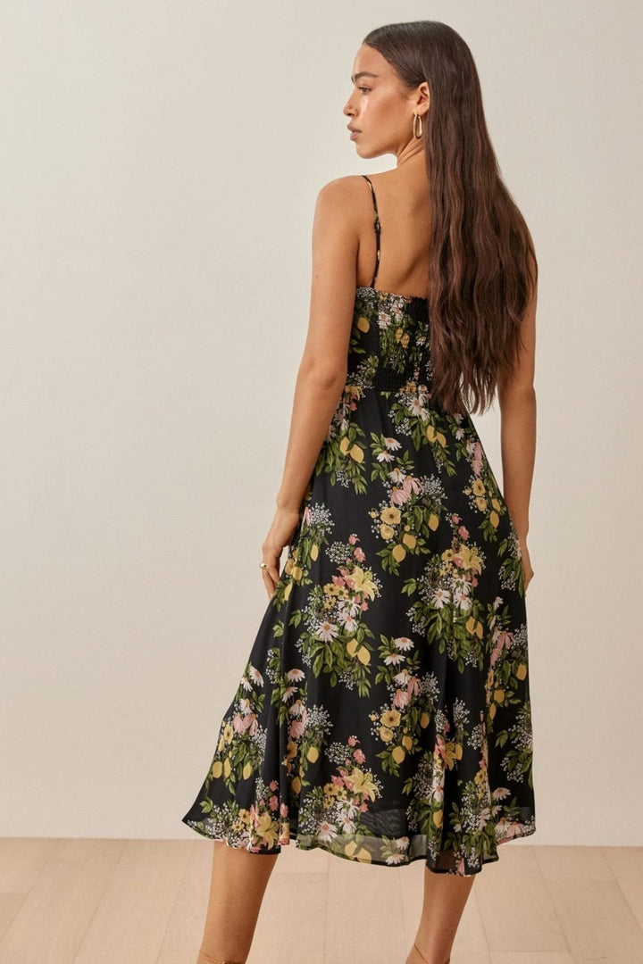 Rena Baskılı Büzgülü Midi Slip Elbise
