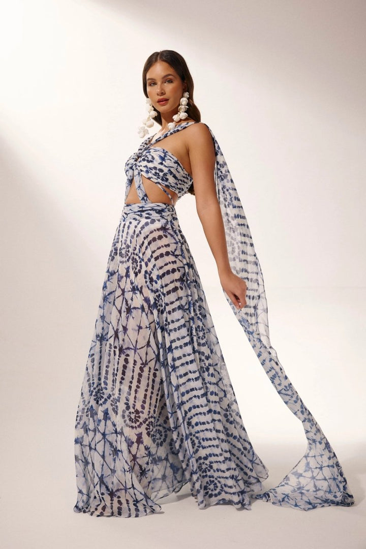 Virginia Baskılı Cut-Out Maxi Elbise